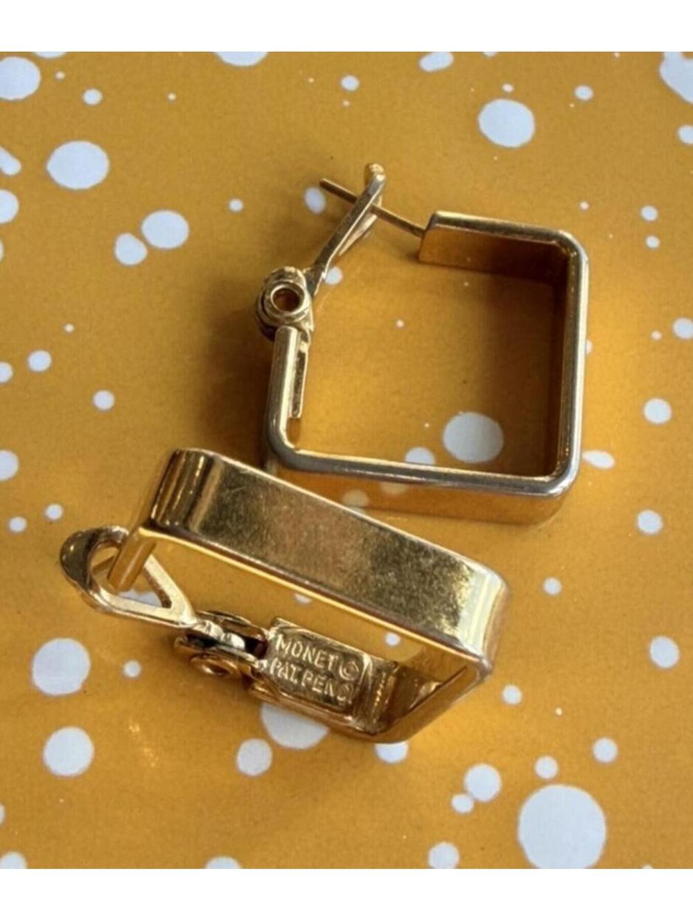 Vintage Monet Geometric Gold Square Hoop Earrings